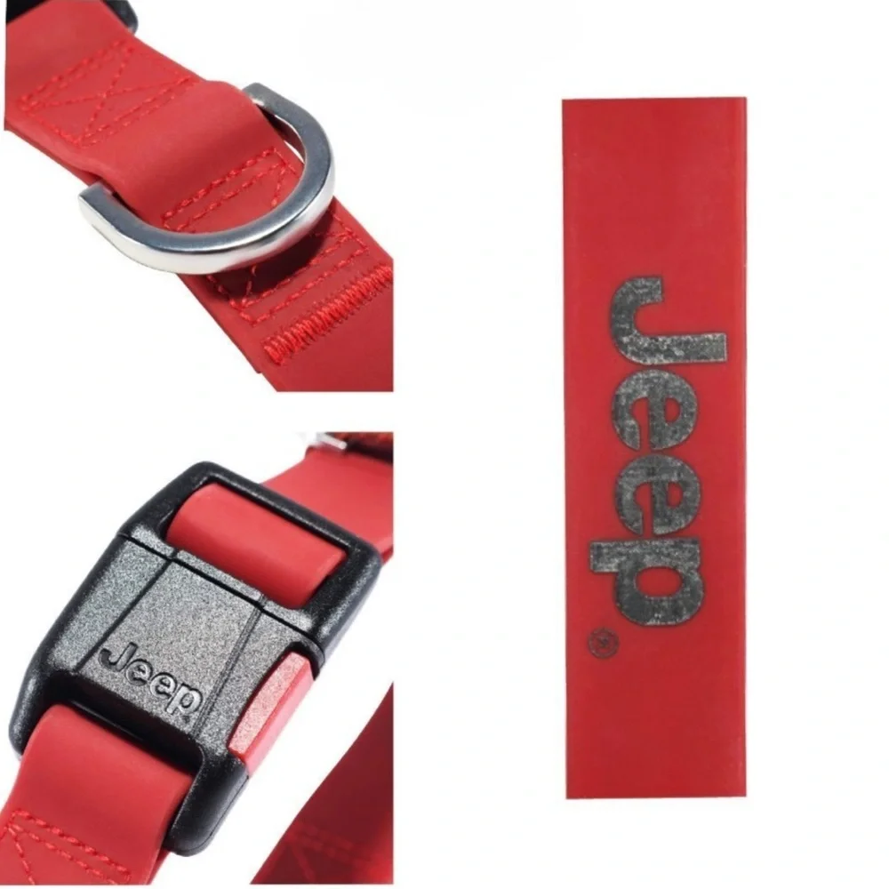 Jeep Red Slick Rock Rubber Dog Collar Ultra Strong‎ Waterproof Size L 18-26